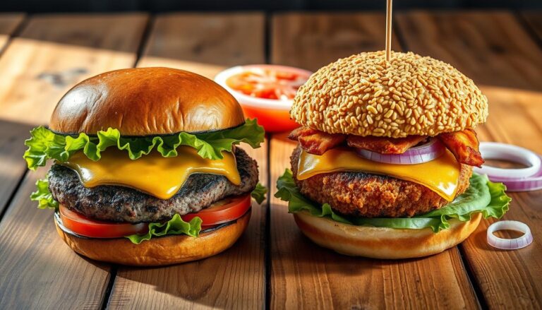 Flame grilled vs fried burger menu
